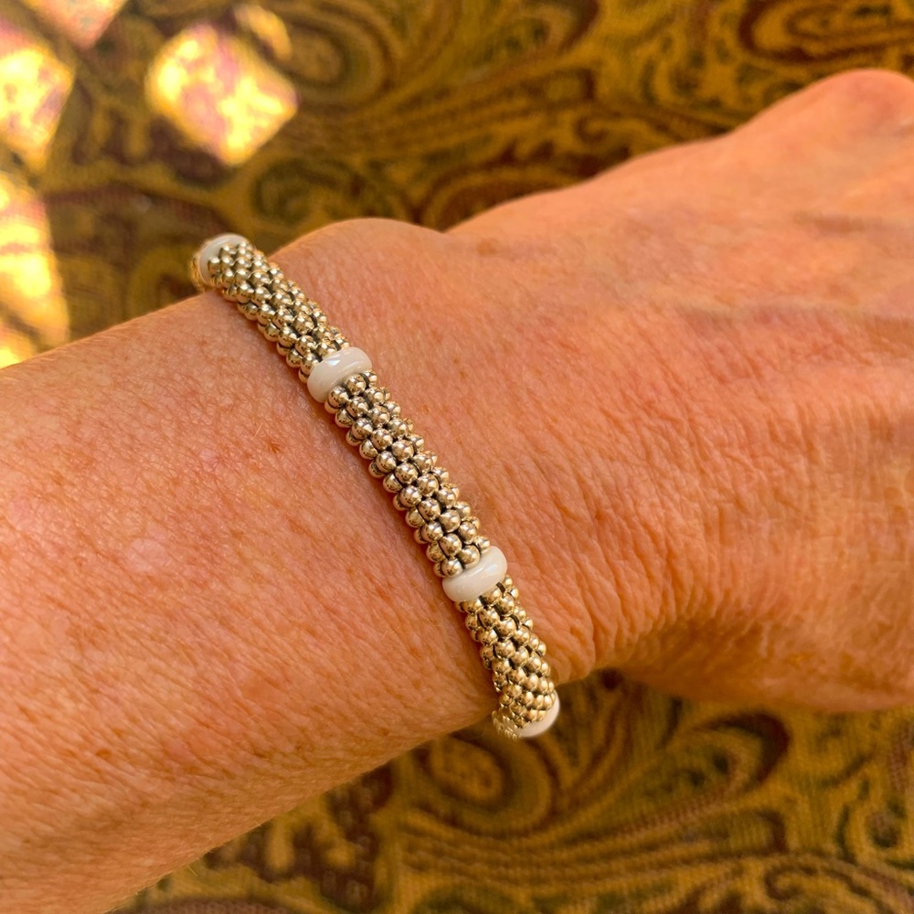 Authentic Lagos bracelet with white caviar stations; size medium